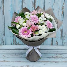 Букет цветов из:  Герберы, Альстромерии и Хризантемы #REPLACE_PRED# Стекольный