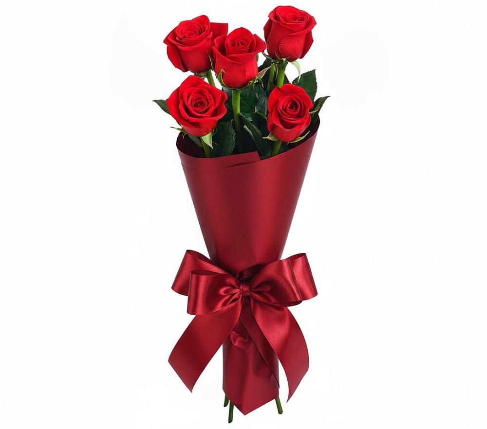 Букет 5 Красных роз Эдлесс Лав в Стекольный