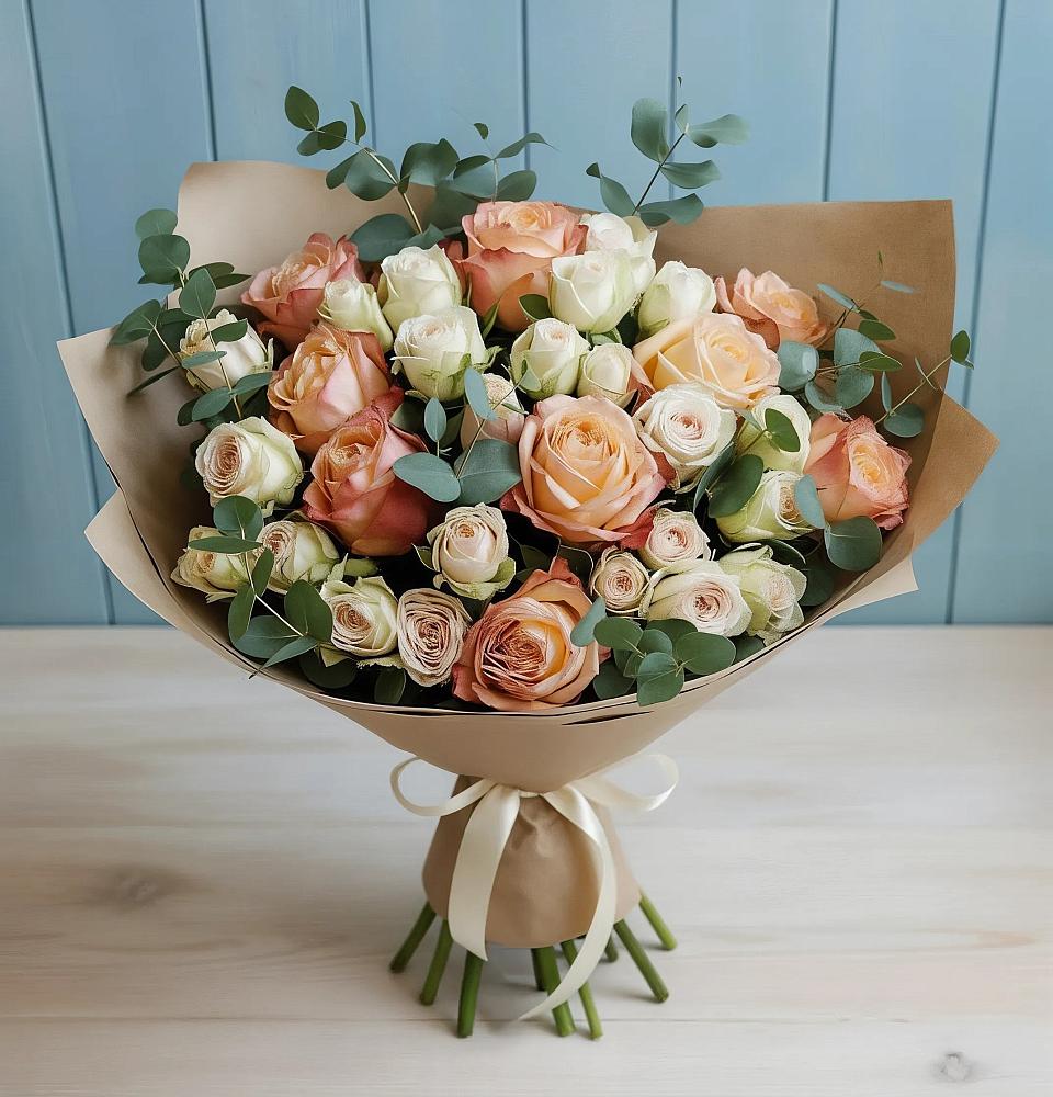 Букет цветов из: Альстромерии и Розы в Стекольный