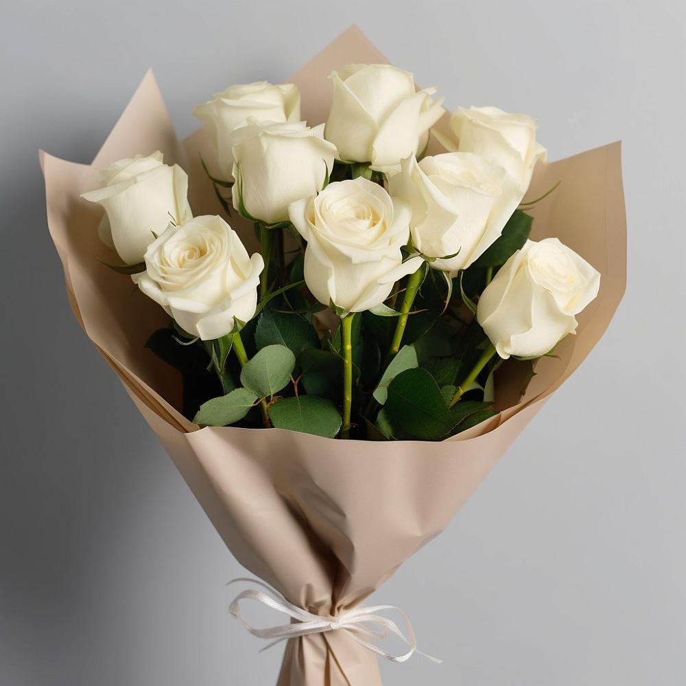 Букет 9 Белых роз Эдлесс Лав в Стекольный