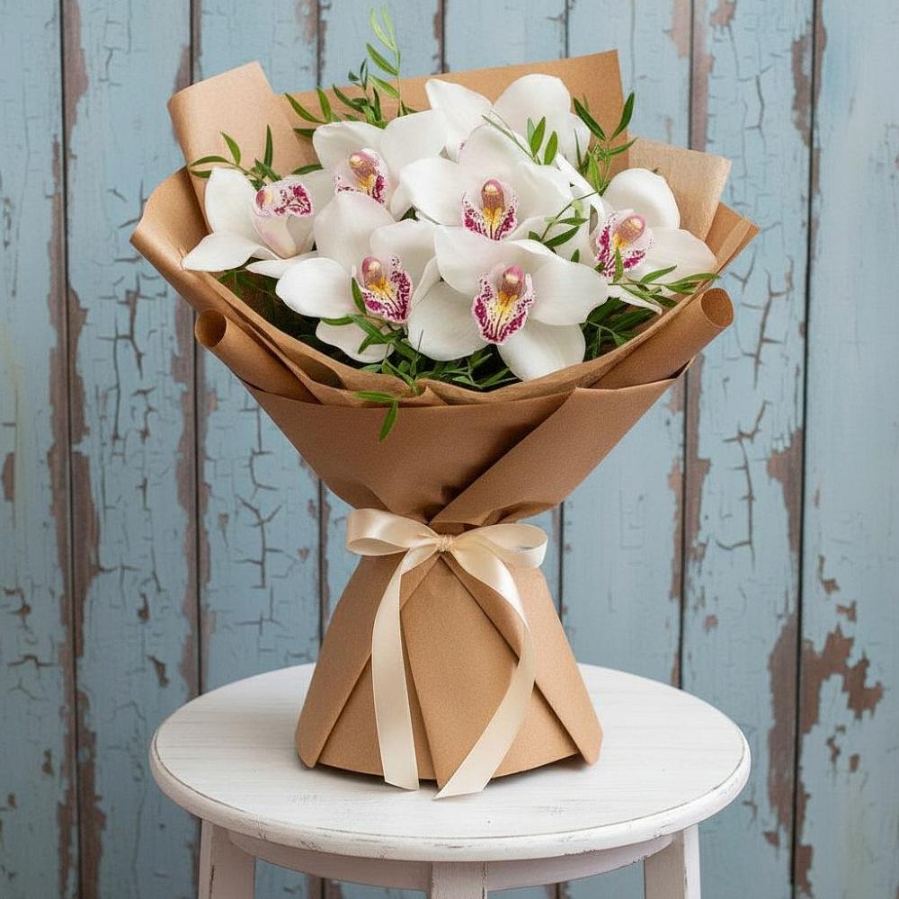 Букет цветов из: Орхидеи и Розы в Стекольный