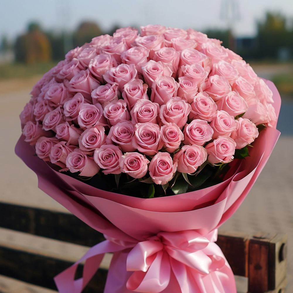 Букет 101 Розовая роза Хэвэн в Стекольный