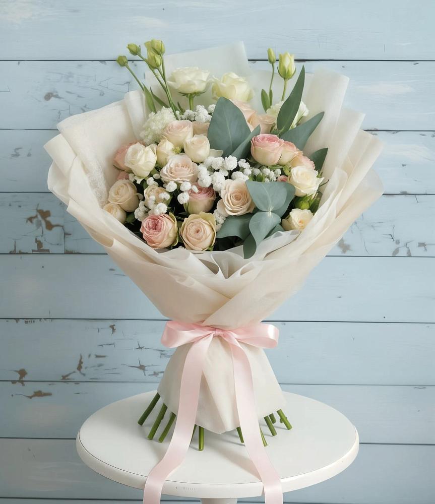 Букет цветов из: Розы и Лизиантусы в Стекольный