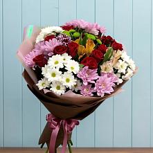 Букет цветов из:  Розы, Хризантемы и Альстромерии в Стекольный