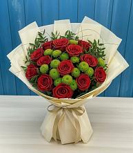 Букет цветов из:  Розы и Хризантемы в Стекольный