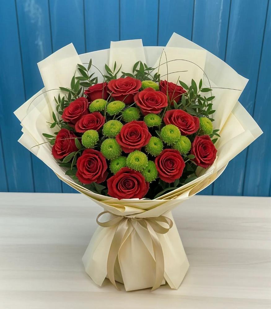 Букет цветов из: Розы и Хризантемы в Стекольный