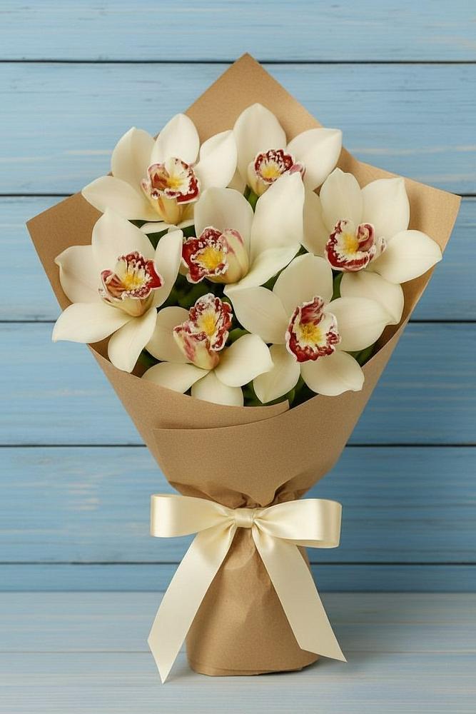 Букет цветов из: Орхидеи и Розы в Стекольный