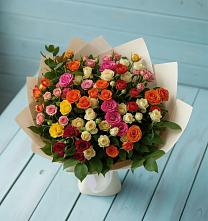 Букет Микс из разноцветных кустовых роз #REPLACE_PRED# Стекольный